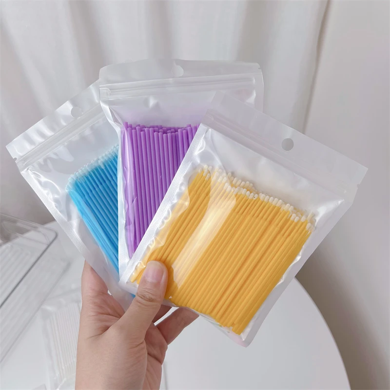 

100pcs/Bag Eyelash Extension Disposable Colorful Cotton Swabs Graft Lashes Glue Cleaning Swab Makeup Micro Brush Stick