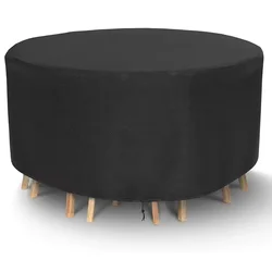 Premium Black Oxford Fabric Round Patio Furniture Cover with Drawstring Closure - 325x95cm (Black)