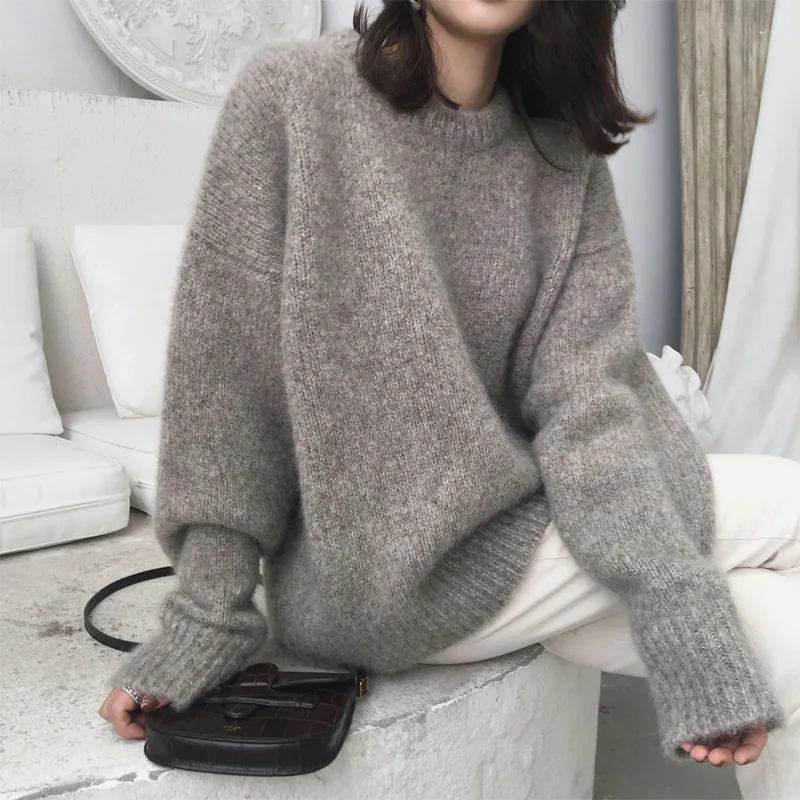 

Autumn Sweaters Winter O Neck Thick Knit Sweater Pullover Loose Lazy Sweater All-match Korean Women's Coat Sweater Jumper