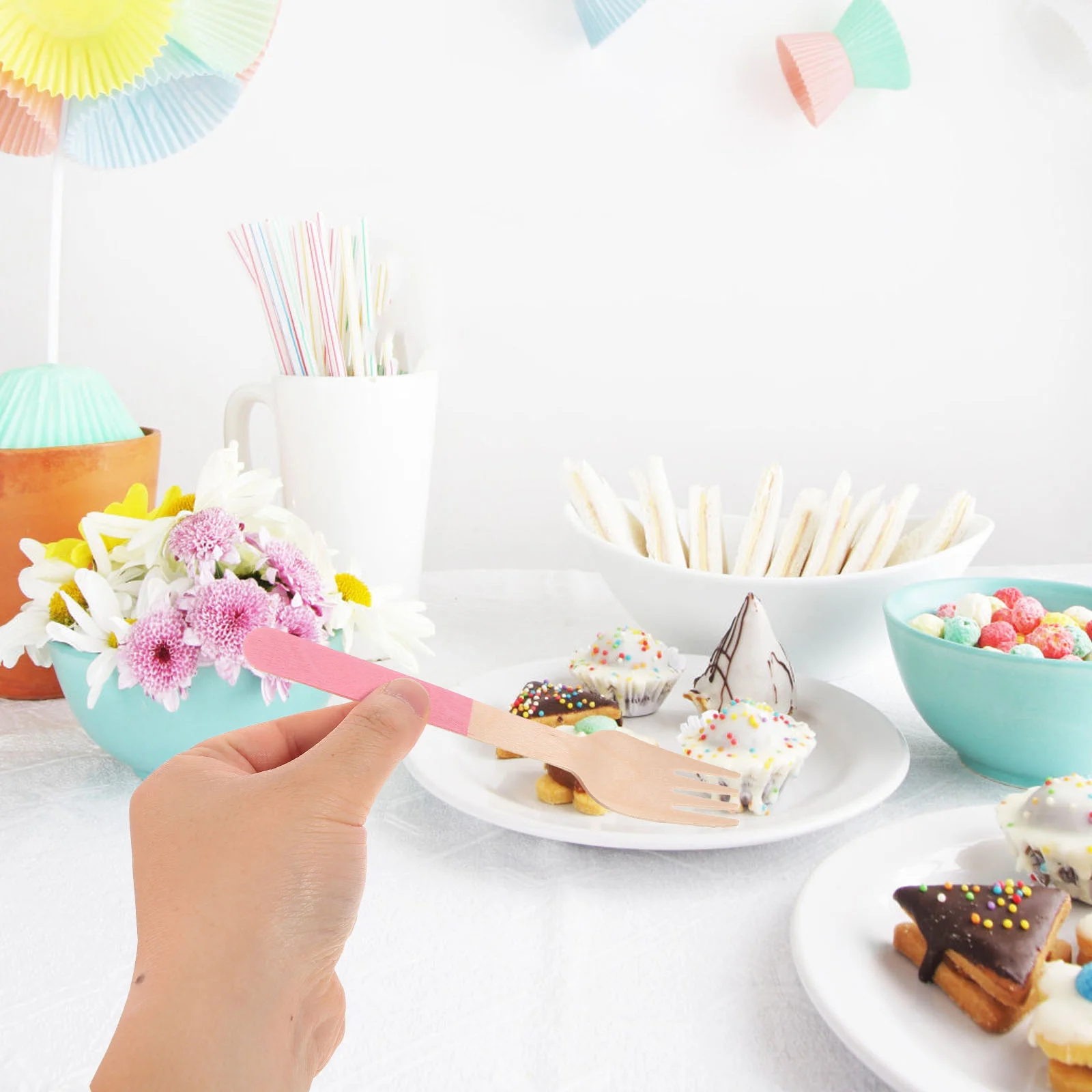 24pcs Disposable Wooden Cutlery Utensils Knives Forks and Spoons for Baby Shower Birthday Party wood untensils