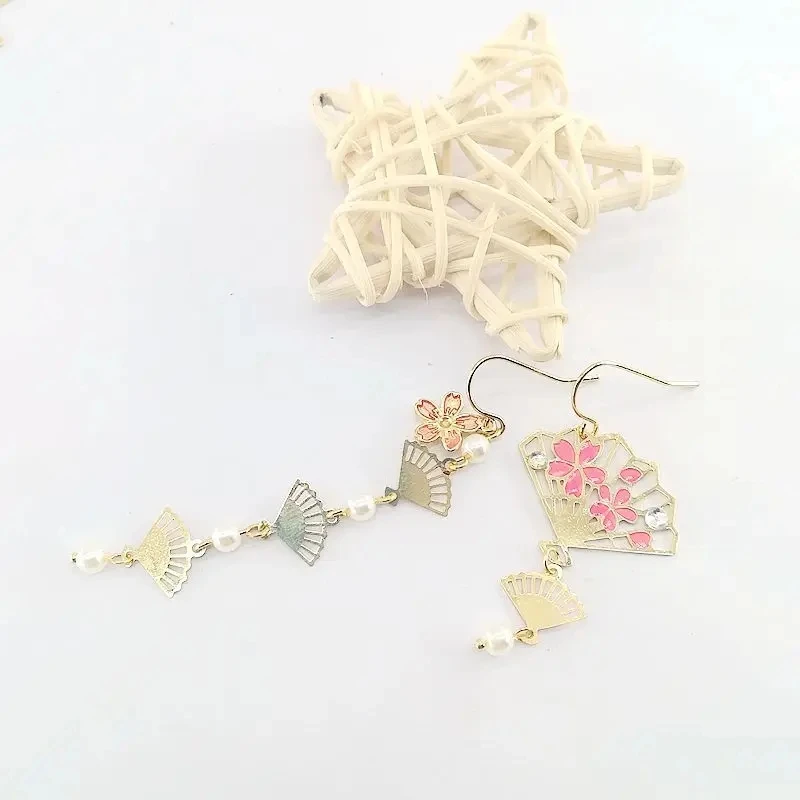 여성용 귀여운 사쿠라 꽃 선풍기 귀걸이, 패션 쥬얼리, 금속 에나멜 에폭시, 미적, 도매, 로트당 10 쌍