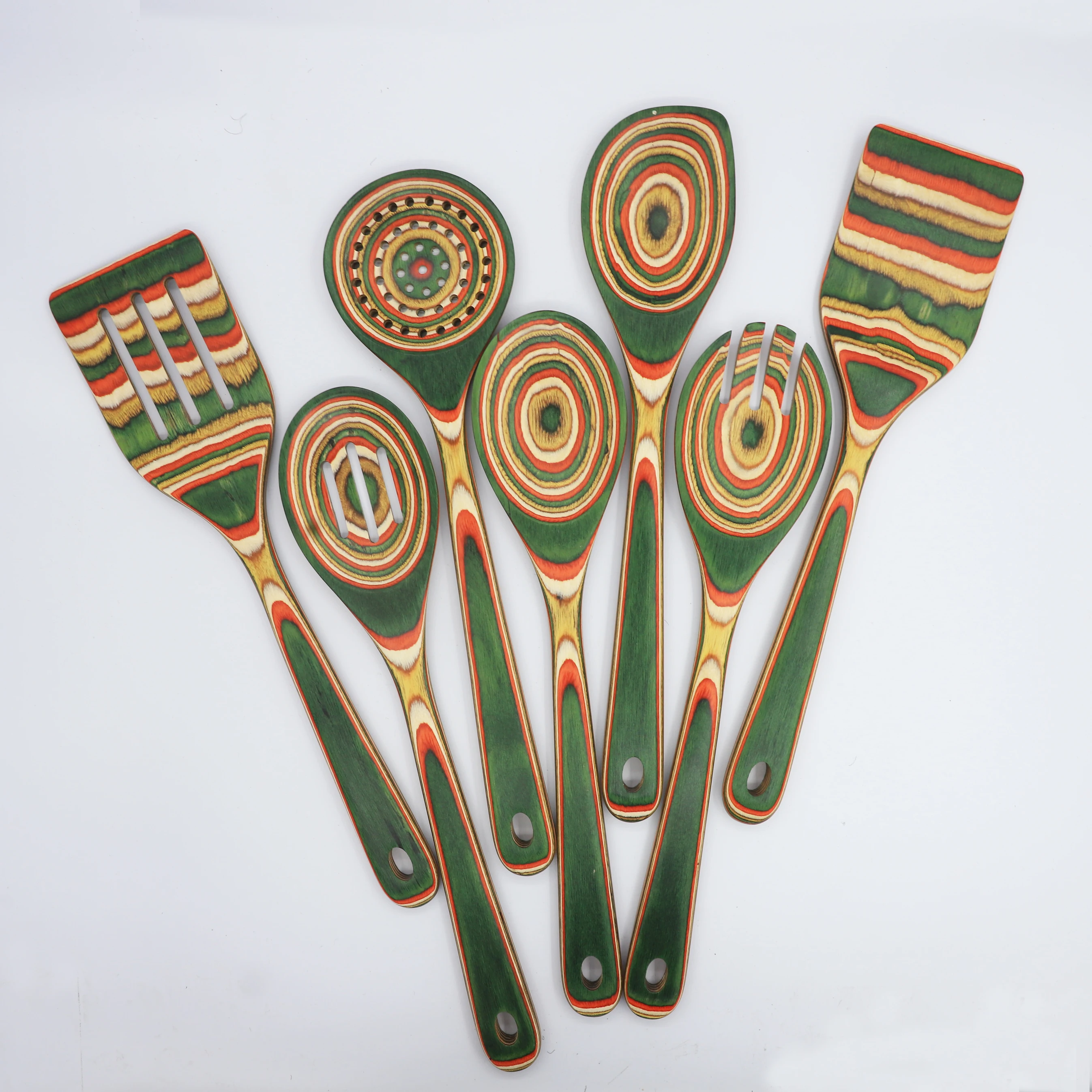 7PCS Food Grade Silicone Kitchen Cookware Utensils Soup Spoon Spatula Color Wooden Cooking Tool Kitchenware Set