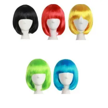 Parrucca Corta Sintetica Multicolore, Parrucca Bob, Capelli Corti Lisci Sintetici