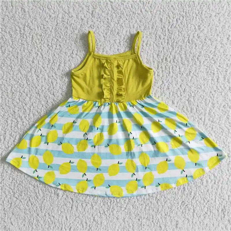 

RTS Toddler New Summer Fruits Print Kids Baby Girls Beautiful Popular Design Wholesale Boutique Strap Dresses