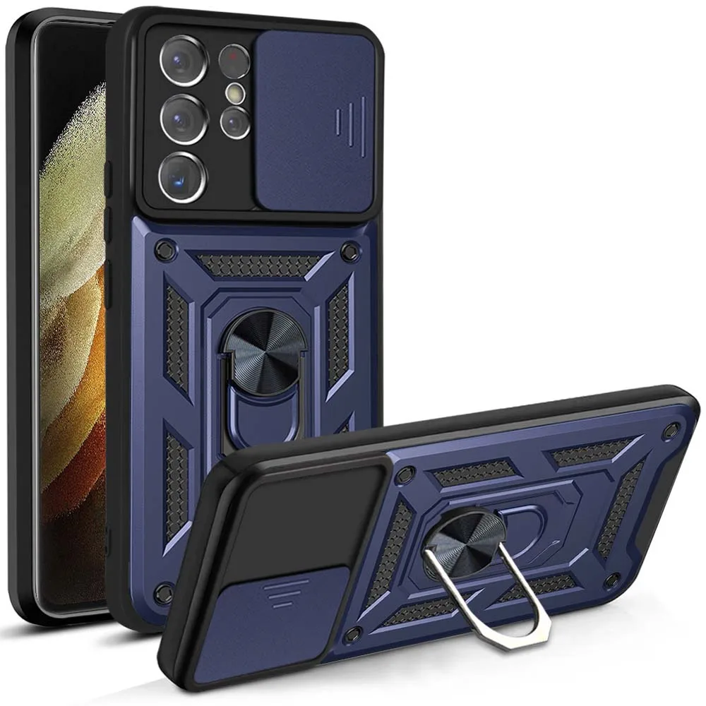 Rugged Slide Camera Lens Protector Armor Case with Military-Grade Bumpers and Ring Cover