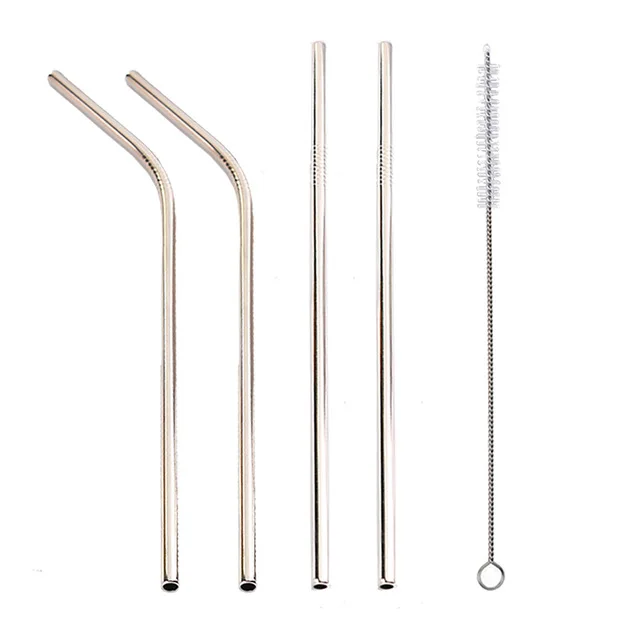 Vibrant Stainless Steel Reusable Drinking Straws with Cleaning Brush - Eco-Friendly Party & Bar Accessories