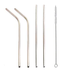 Vibrant Stainless Steel Reusable Drinking Straws with Cleaning Brush - Eco - Friendly Party & Bar Accessories (AB - 4Pcs - S)