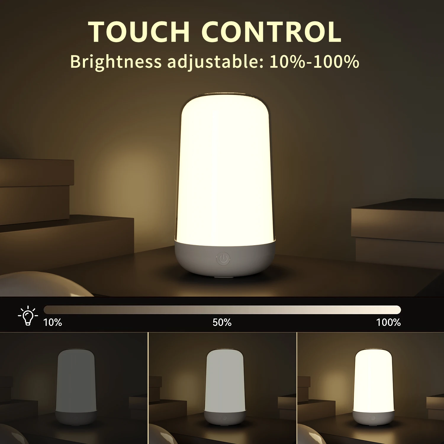 Smart Touch LED Night Light RGB CCT Dimmable Desk Light 3600mAh Battery Rechargeable Bedside Table Lamp for Bedroom Decoration