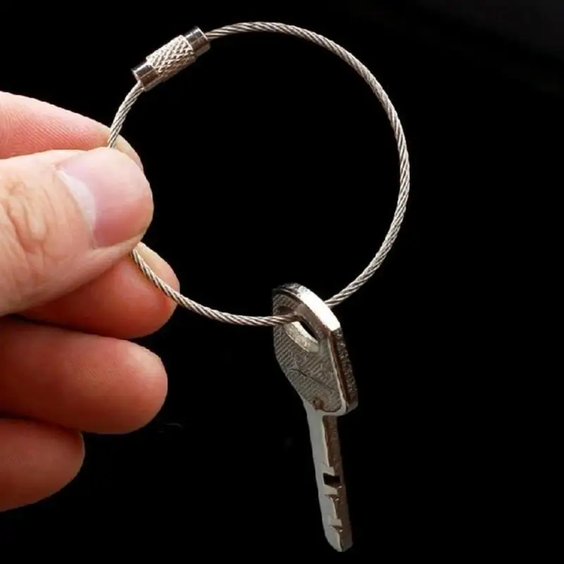 New 5PCS/10PCS Stainless Steel Keychain Tag Rope Wire Cable Loop Screw Lock Gadget Ring Key Keyring Circle Camp Rope Fittings