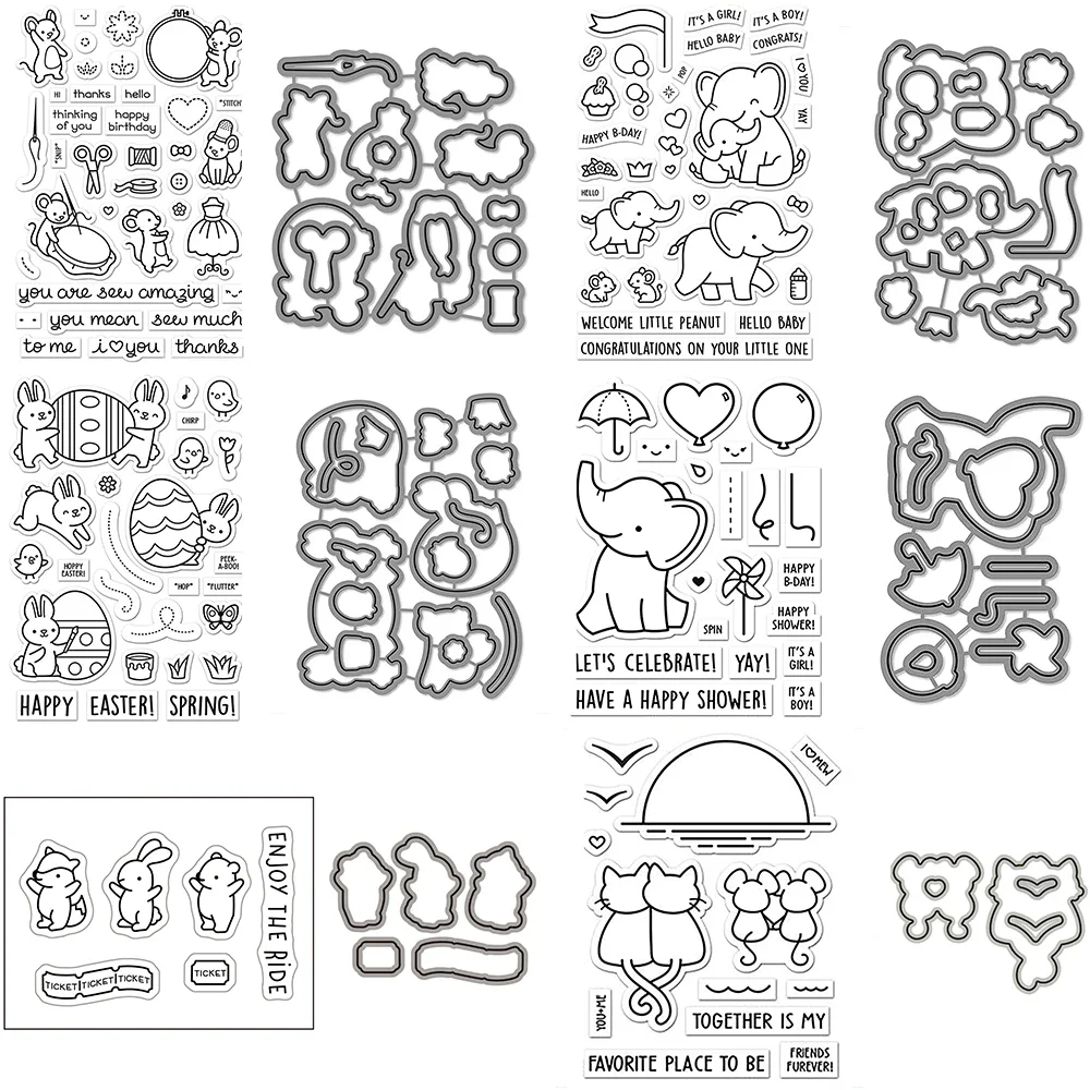 Sew Very Mice Clear Stamps and Dies Elephant Parade Eggstraordinary Easter Stamps Set for DIY Scrapbooking Album Decoration Card
