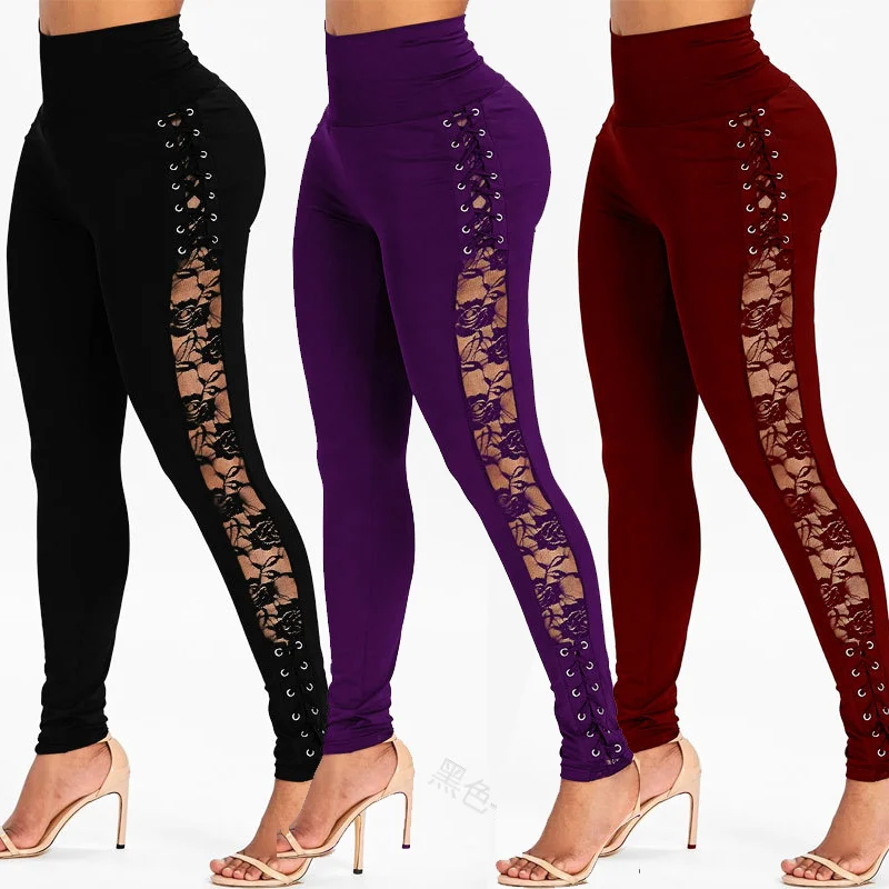 Sale Items 2022 Pants Women High Waist Fashion Crossed Lace-up Slim Fit Pencil Pants Casual Trousers Sexy Lace Skinny Bottoms