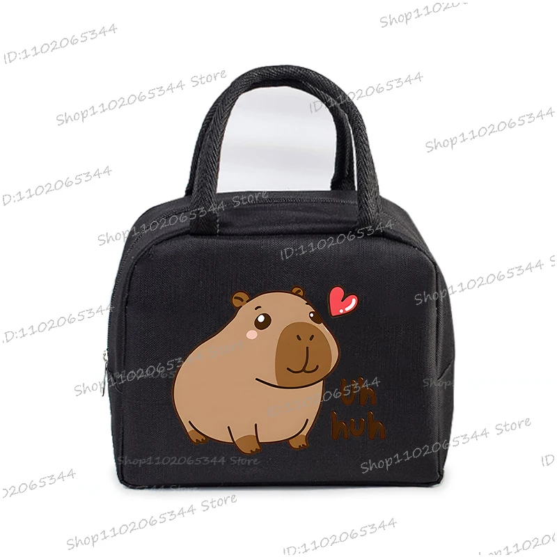 Cartoon Capybara Bobo Tea Print Portable Lunch Bag Funny Cute Animal Capybara Insulation Package Thermal Women Kid Lunch Bag 1Pc