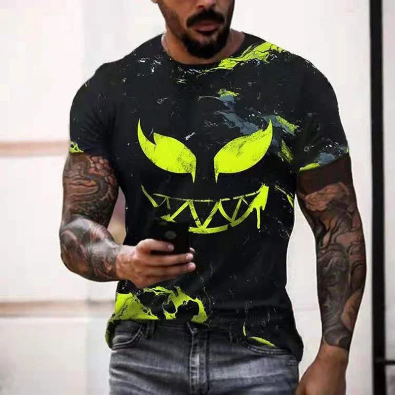 

Summer New Hot Fashion Men Casual Short Sleeve Hip Hop Smiley 3D Printed T-shirt Pullover Oversized Men's T-shirt Top