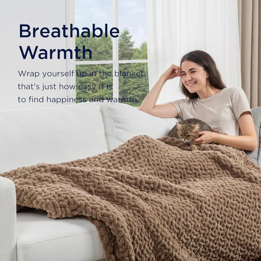 Handmade 7 lb Soft Knitted Weighted Blanket 40 x 60 Inch Breathable Chunky Knit Gravity Blanket Throw for Relaxation and Comfor