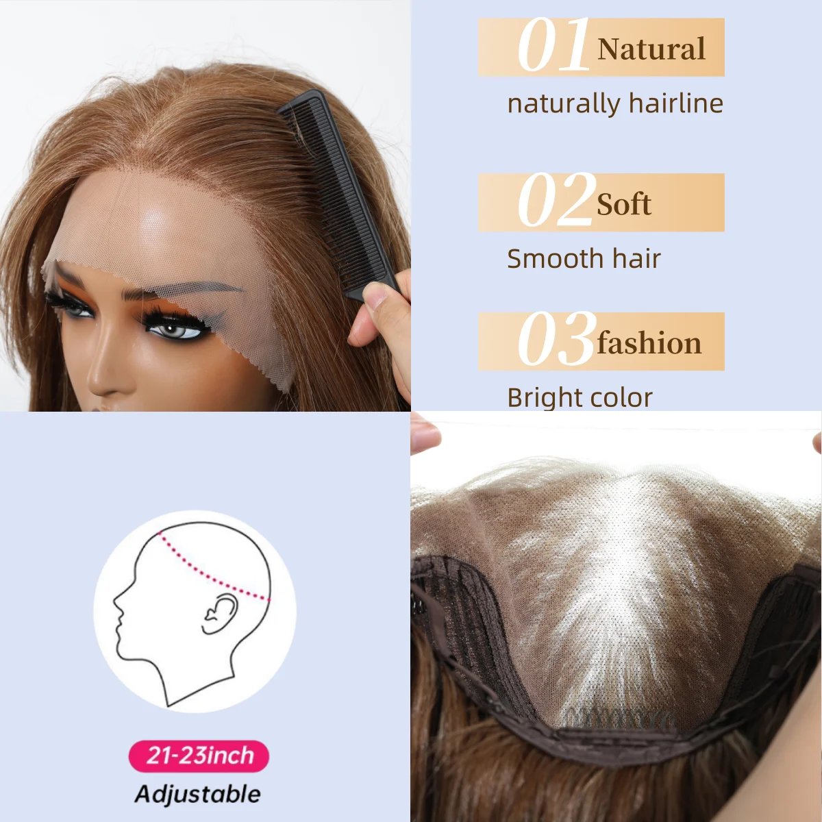 13* 6 Lace Front Synthetic Wig Layered Straight Light Brown Wig Hair for Women Natural Daily Party Use Heat Resistant Fiber