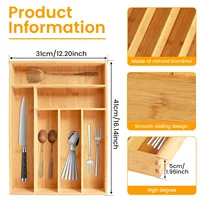 New Kitchen Drawer Cutlery Organizer 5/6 Compartments Bamboo Drawer Box Silverware Tray Durable Kitchen Drawer Organizer Tray 1