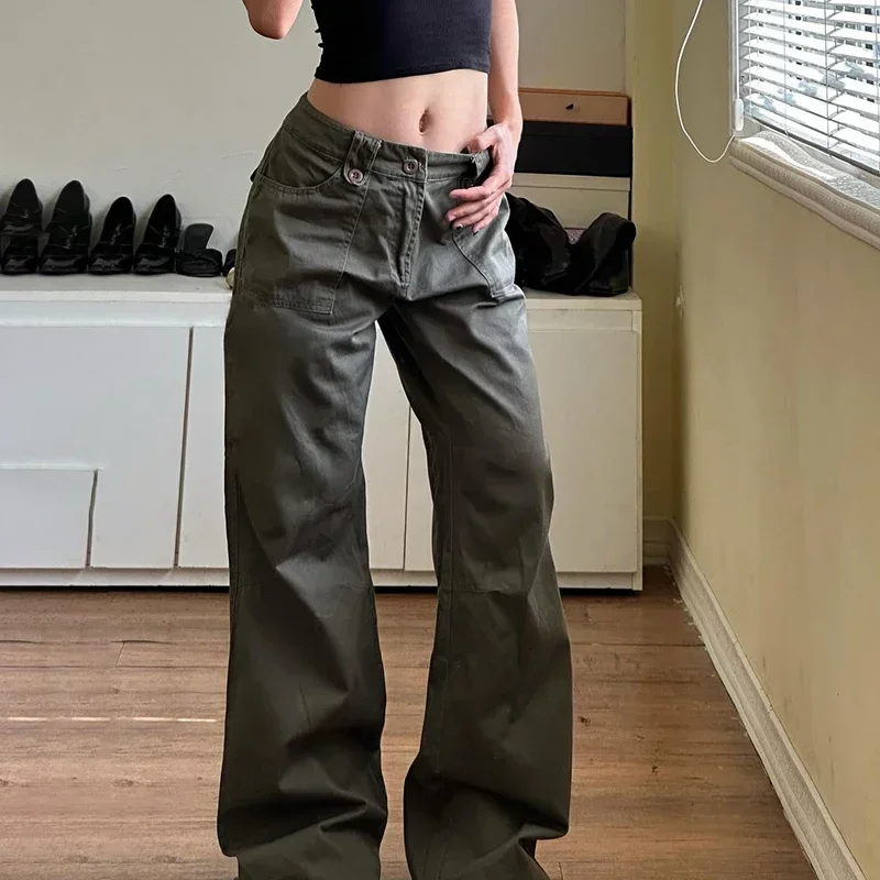 

Grunge Fashion Cargo Pants Streetwear Y2K Women Vintage Pockets Sweatpants Boyfriend Style Wide Leg Trousers Korean
