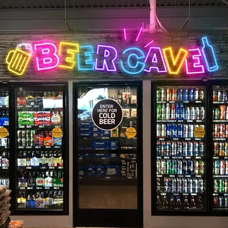 LED Beer Cave Sign for Business Displays | Horizontal Electronic Light Up S LED Beer Cave Sign for Business, Super Bright LED Open Sign for