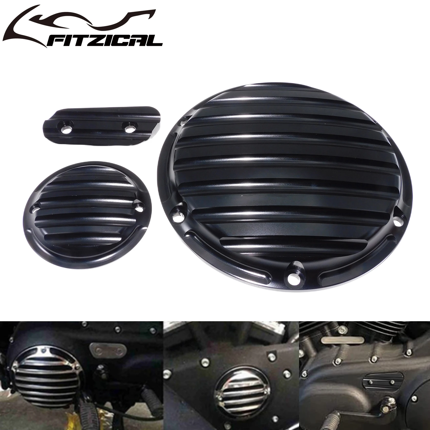 Moto Cnc Derby Cover Timing Timer Cover Inspection Cover Nero Per Harley Sportster 883 1200 Xl 72 Nightster Custom 04-Up