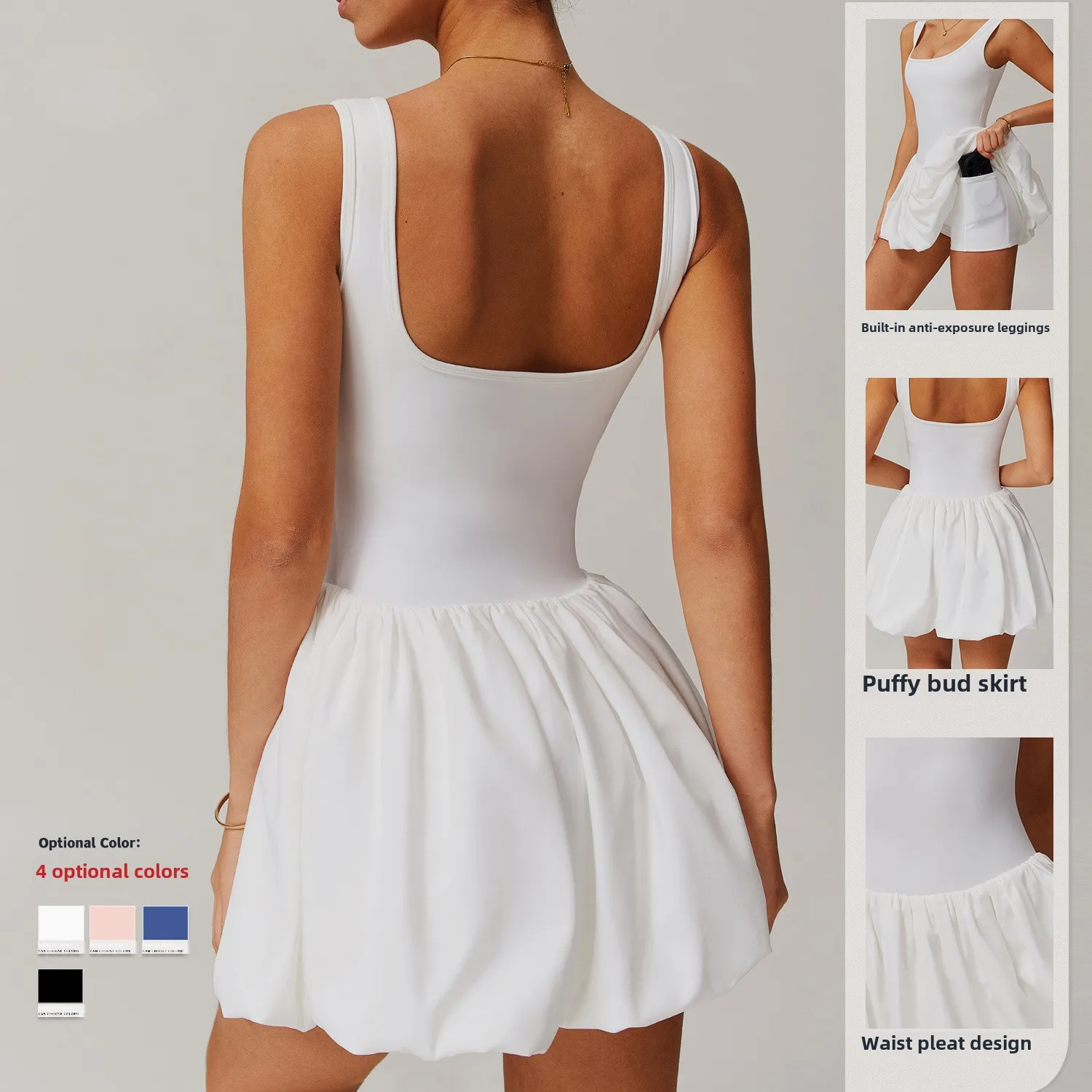 New Sports Dress Women's Anti-empty Bottoming Outdoor Running Fitness Tennis Skirt Tennis Dress with Shorts and Pocket