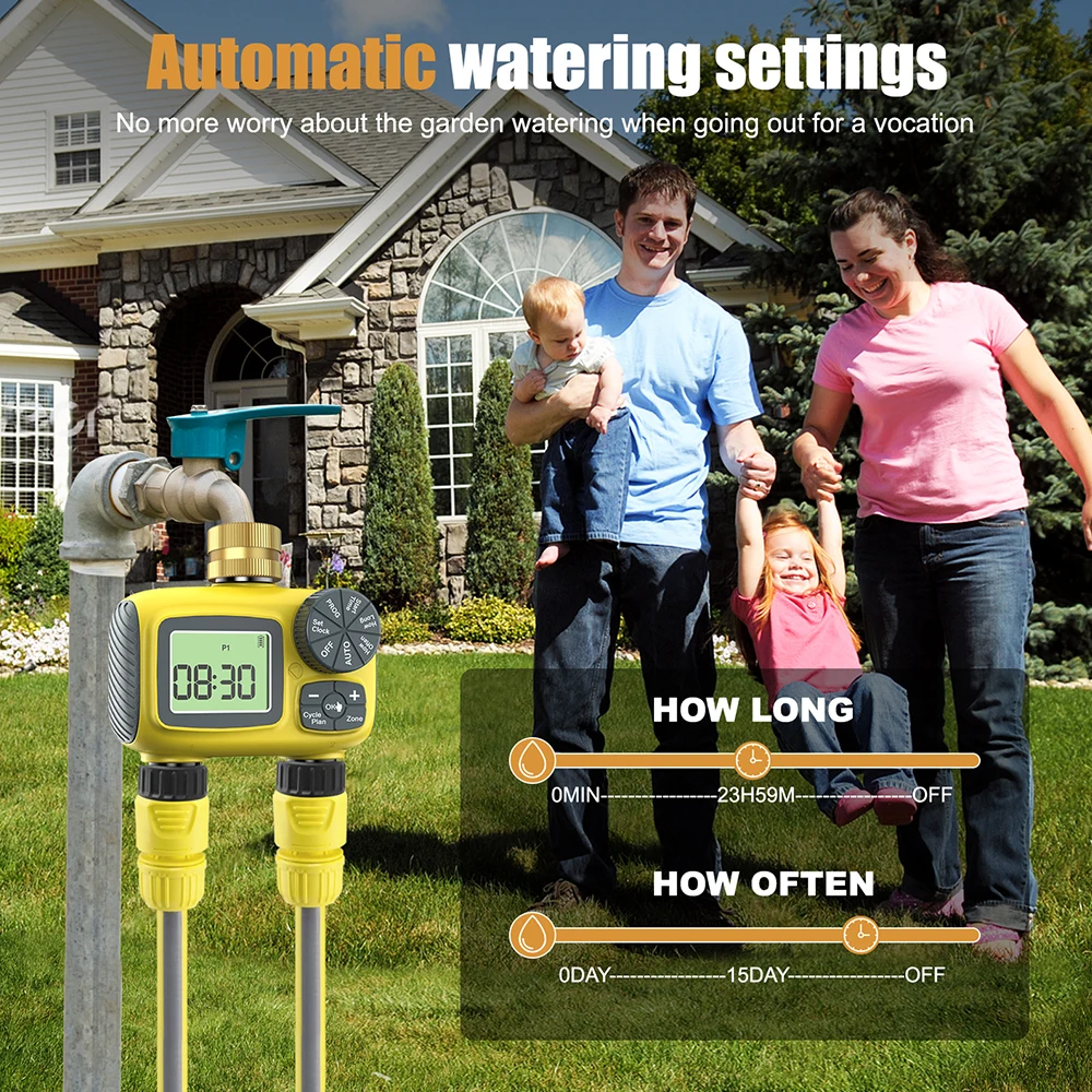 IP55 Automatic Water Timer with 2-Outlets Garden Irrigation System