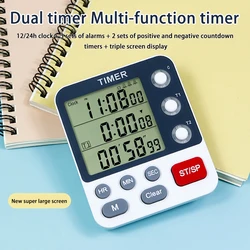 Tri - Channel Digital Kitchen Timer with Adjustable Volume, Memory Function, and Magnetic Stand (Dual - timing (clock))