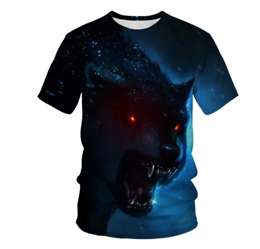 

2024 Summer Trend Men's 3DT Shirt Wolf Print Ladies Fashion Short-sleeved Shirt Round Neck T-shirt Loose Casual Half Sleeve