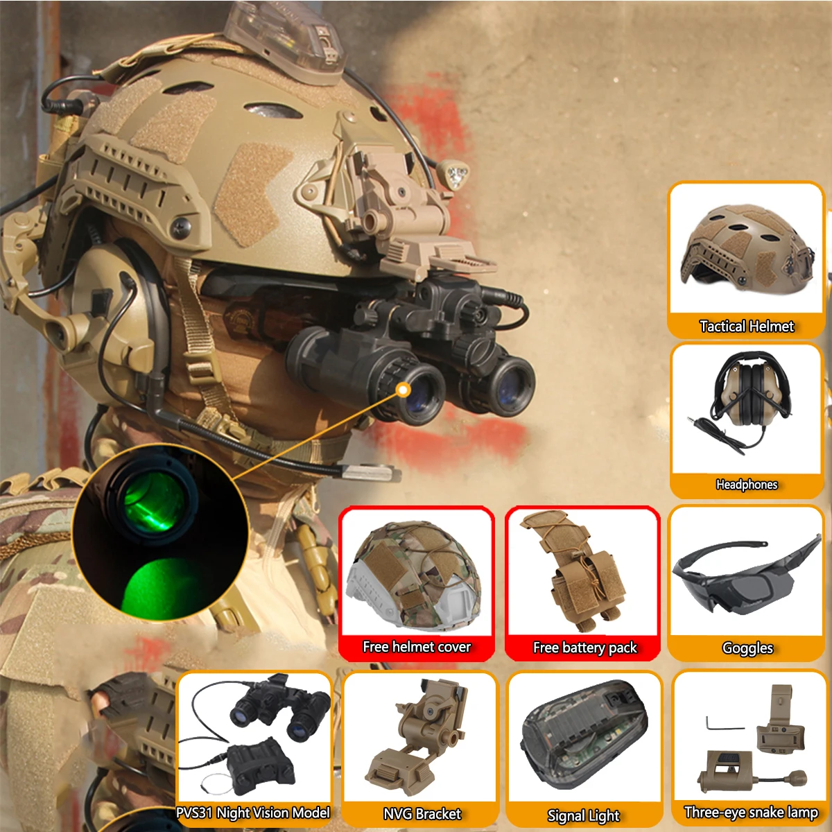 Night Vision Binoculars Tactical AN/PVS31 NVG Dummy Model,Helmet