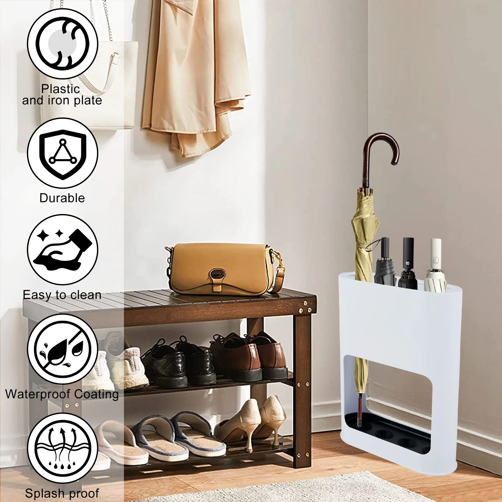 Umbrella Holder Metal Free Standing Umbrella Stand Rack Multipurpose Decorative Holder with Removable Drip Tray