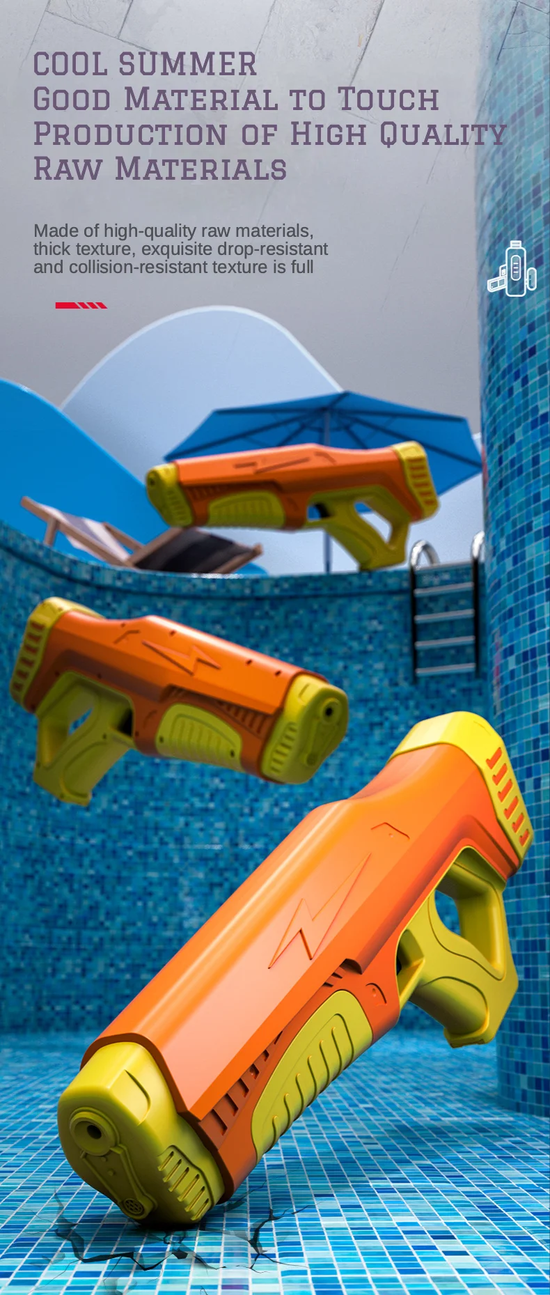 Pistolet à Eau électrique – Longue Portée 10 M, Lumière, 500 Ml, Batterie 1200 MAh – Pour Enfants Et Adultes !