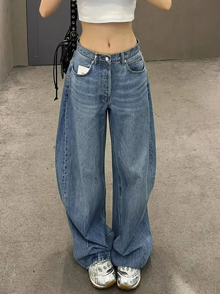 2025 Blue Jeans Women's Y2K Retro Jeans Back Flash Diamond Bent Knife Pants Niche High End Classic Letter Hot Stamping 2