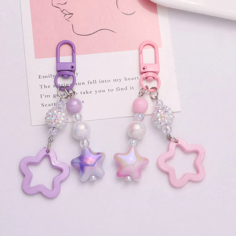 

1PCS Gradient Pentagram Star Charm Keyring Fashion Bag Backpack Decoration Handmade Pendant Keyring Charm Sweet Cool Keychain