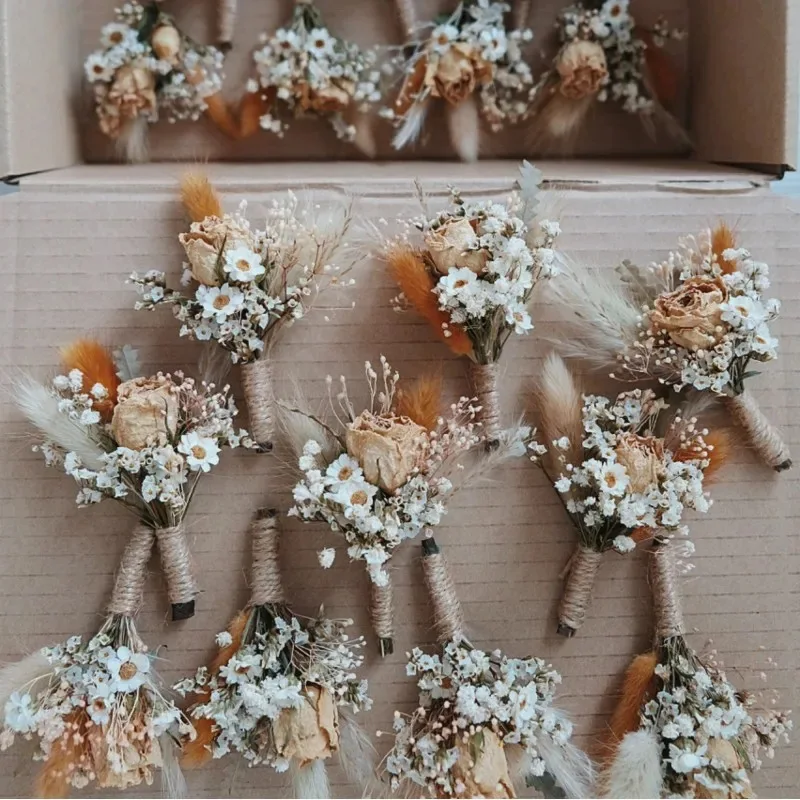 10 Pièces Mini Bouquets Fleurs Séchées Songjum - Décoration Mariage Et Intérieur - Naturelles