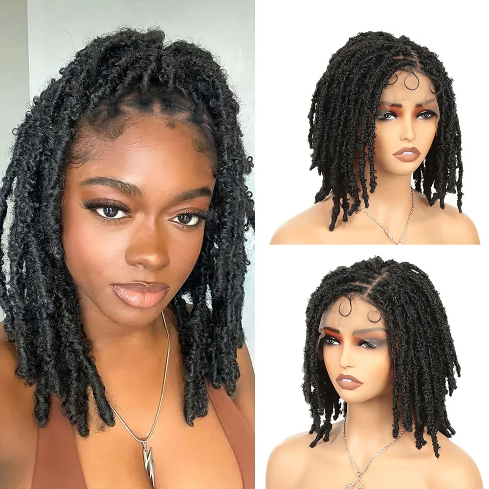 

Alibaby Synthetic Braided Wigs for Black Women Short Bob Dreadlock Lace Front Wigs with Baby Hair Handmade Lace Wig Knotless