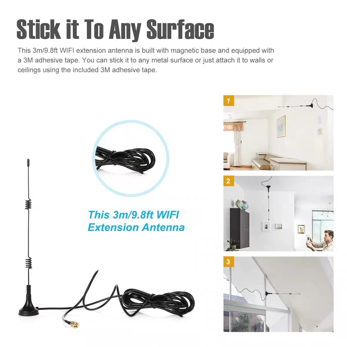 Dual Band 2.4GHz 5.8GHz WIFI Antenna 7dBi Magnetic Base Aerial RP SMA Male with 3M Extension Cable for Router Signal Booster Wifi Antenna Antenna Signal Booster