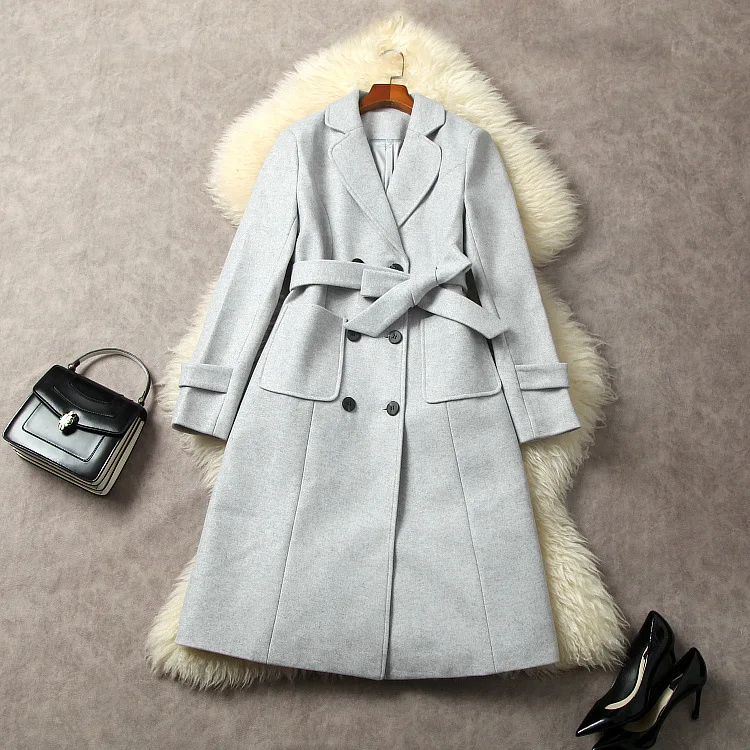 

Europe and the United States women's 2024 winter new Suit collar Long sleeve double breasted gray fashion Woolen coat XXL