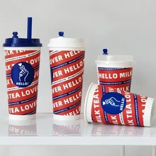  50pc Christmas Disposable Clear Plastic Cups with a Hole Coffee Fruit Juice Tea Disposable Cup Tableware 