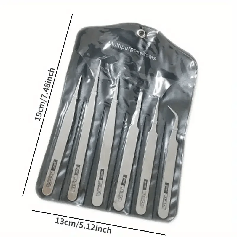 6-Piece Stainless Steel Tweezers Set- Industrial-Grade Precision Tools with Bent&Straight Tips for Electronics Repair&DIY Crafts