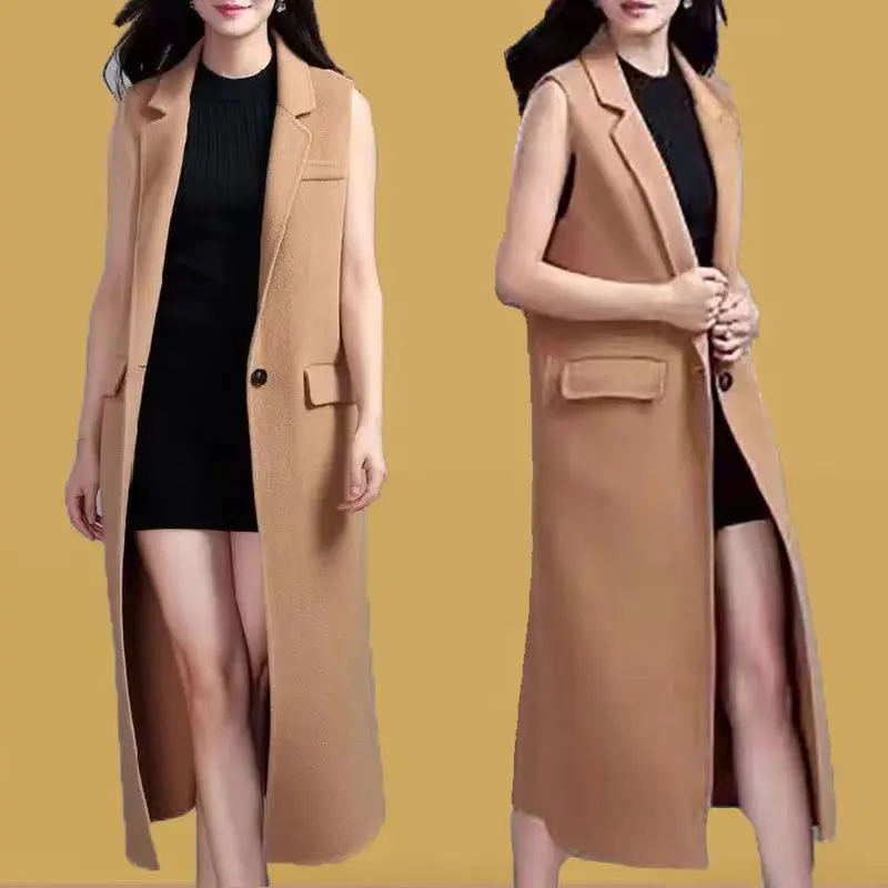 

Woolen waistcoat mid-length vest autumn winter new version of the Korean chic fashion over-the-knee jacket jacket woman vest