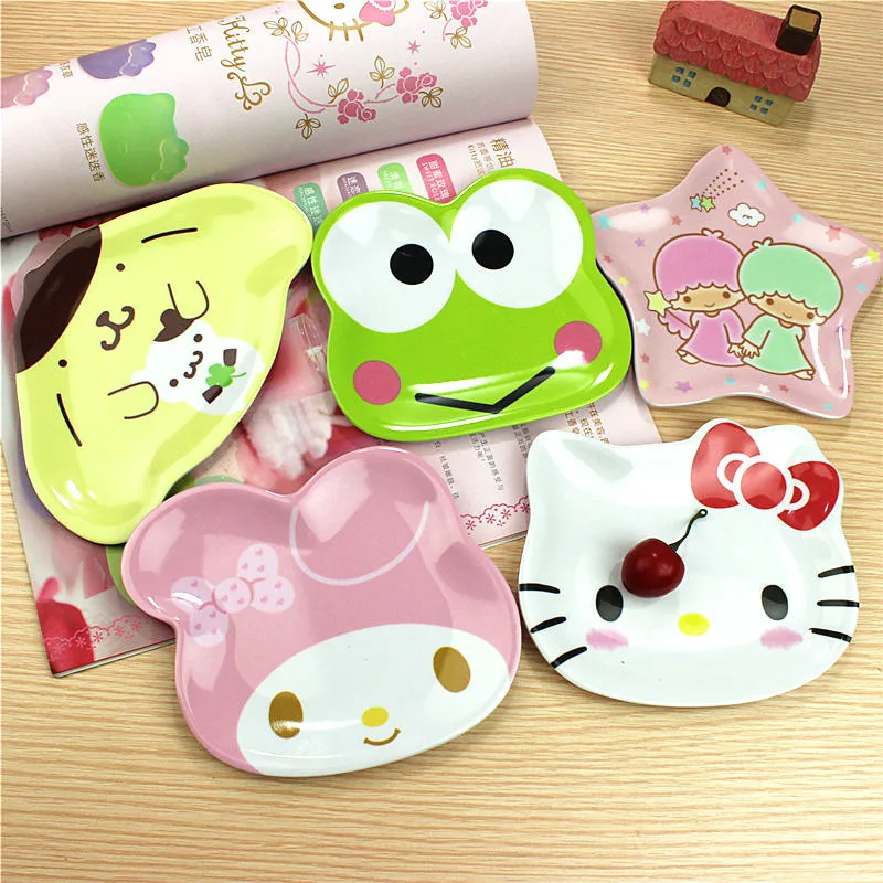 

Sanrioed Imitation Ceramic Tableware Anime Figure Hellokittys Melodys Cake Snacks Dry Fruit Plate Small Dishes Party Supplies