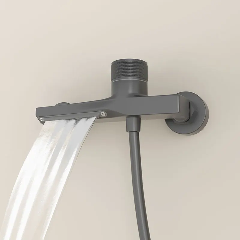 Waterfall Bathtub Faucet Set Handheld Shower Head Wall Mounted Brass Bathroom Tub Filler Waterfall Spout Hot and Cold Mixer Tap 6