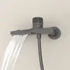 Waterfall Bathtub Faucet Set Handheld Shower Head Wall Mounted Brass Bathroom Tub Filler Waterfall Spout Hot and Cold Mixer Tap 6
