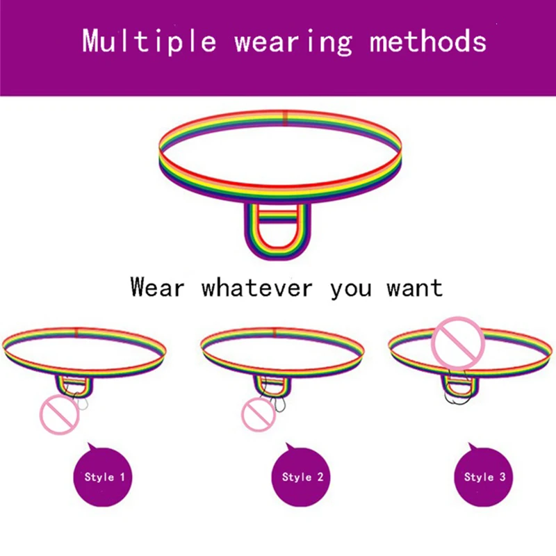 Men's Sexy Jockstrap Crotchless Cock Ring Thong Open Butt Panties Backless Bikini Rainbow Striped Fetish Costumes male underwear