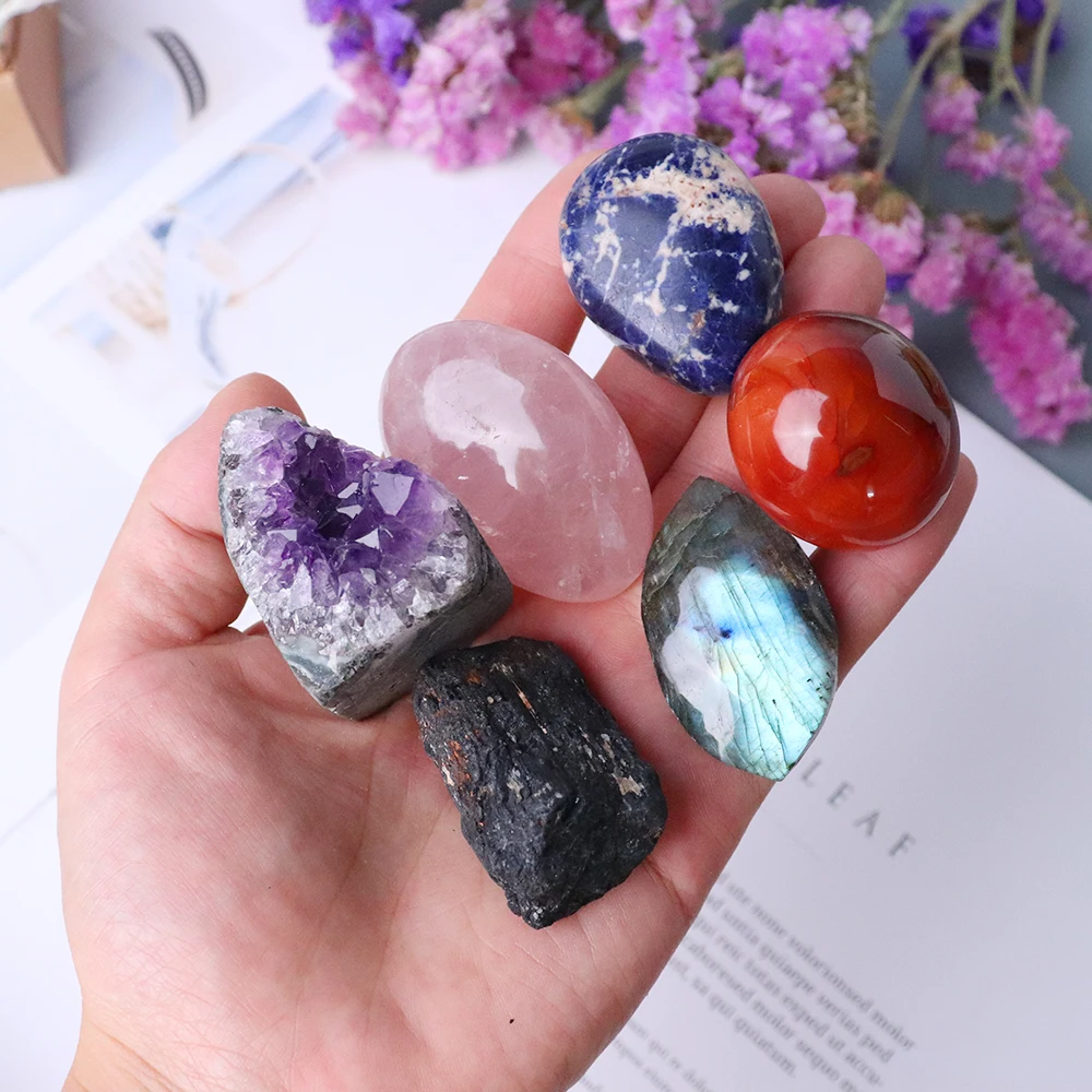 6-teiliges natürliches Kristall-Set für Angstzustände, Stress, Energie, Quarz, Heilung, Edelstein-Dekoration, verbessert die Gesundheit, Geschenk – Detail 11