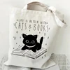 Life Is Better with Cats & Books Canvas Tote Bag Women Cute Cat Shopping Bags Student Literary Book Shoulder Bag Cartoon Handbag 1