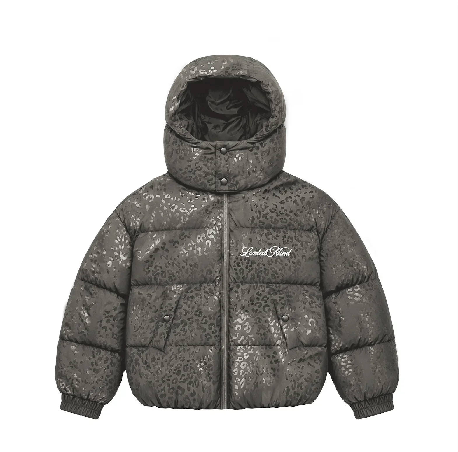 Y2K Puffer Jacket for Women Black Leopard Print Hooded Zip Up Oversized Quilted Padded Coat Autumn Winter Everyday Streetwear
