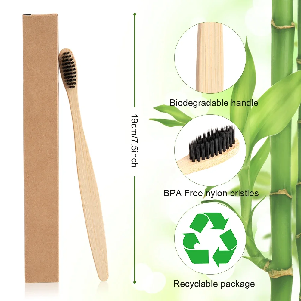Bamboo Toothbrush Eco-Friendly Product Vegan Tooth Brush Rainbow Black Wooden Soft Fibre Adults Travel Set For Oral Care