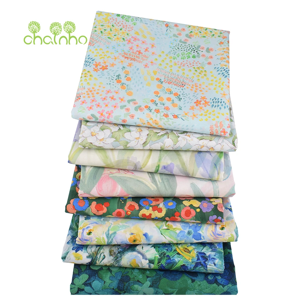 Chainho,Printed Plain Weave Poplin Cotton Fabric,DIY Sewing Quilting Material,Patchwork Cloth,Floral Series,3 Sizes,15PC205