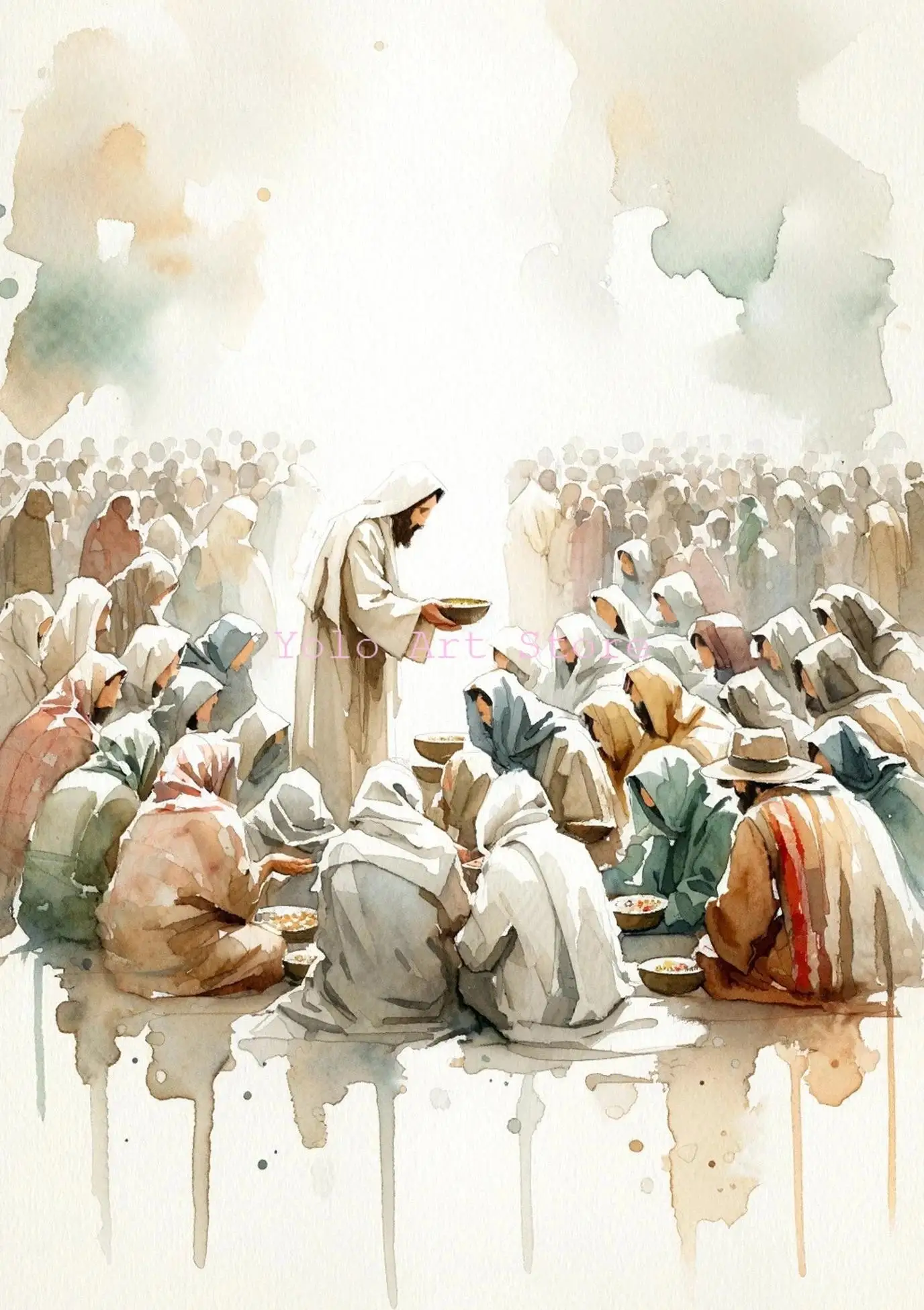 Christian Watercolor Wall Art - Jesus & Lamb Canvas Print, Bible-Inspired Home Decor for Living Room and Nursery, Ideal Gift