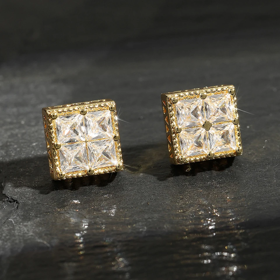 ZAKOL Rock Hip Hop Shiny Square Iced Out Stud Earring for Men Fashion White Gold Color Piercing Ear Accessories 1